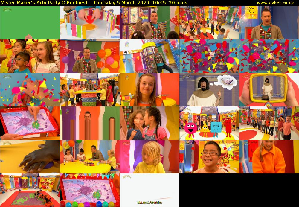 Mister Maker's Arty Party (CBeebies) Thursday 5 March 2020 10:45 - 11:05