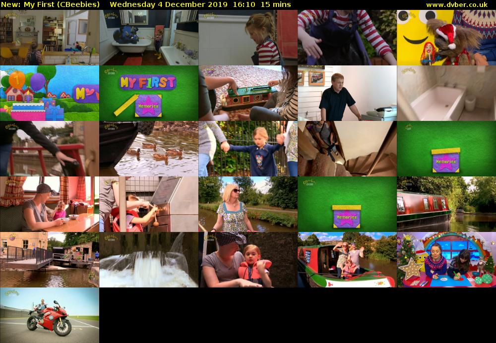 My First (CBeebies) Wednesday 4 December 2019 16:10 - 16:25