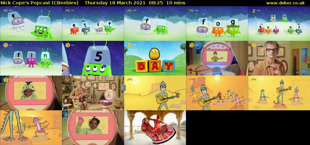 Nick Cope's Popcast (CBeebies) Thursday 18 March 2021 08:25 - 08:35