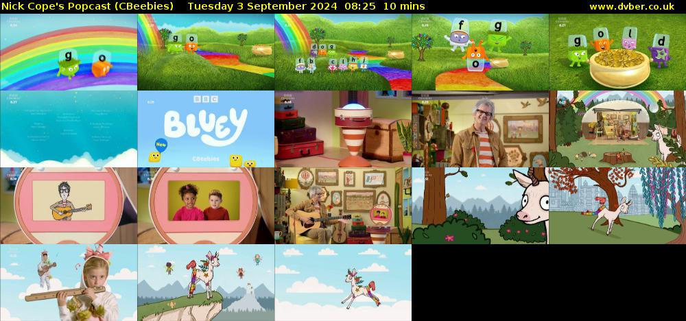 Nick Cope's Popcast (CBeebies) Tuesday 3 September 2024 08:25 - 08:35