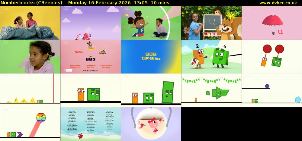 Numberblocks (CBeebies) Monday 16 February 2026 13:05 - 13:15