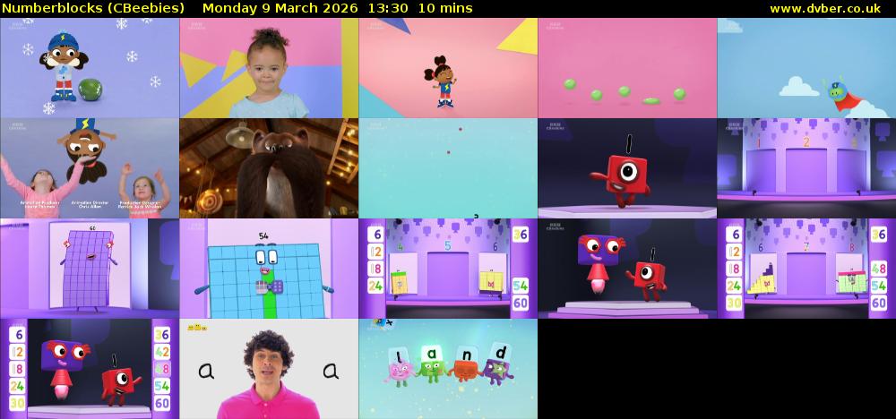 Numberblocks (CBeebies) Monday 9 March 2026 13:30 - 13:40