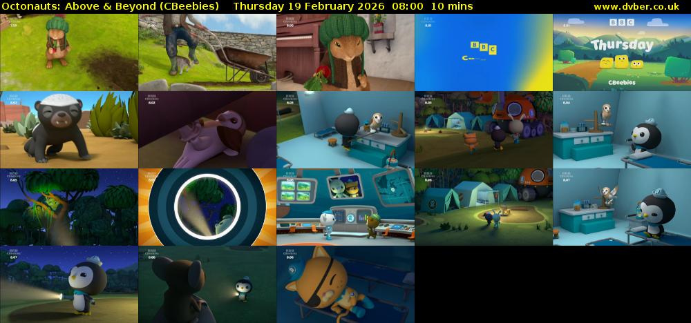 Octonauts: Above & Beyond (CBeebies) Thursday 19 February 2026 08:00 - 08:10