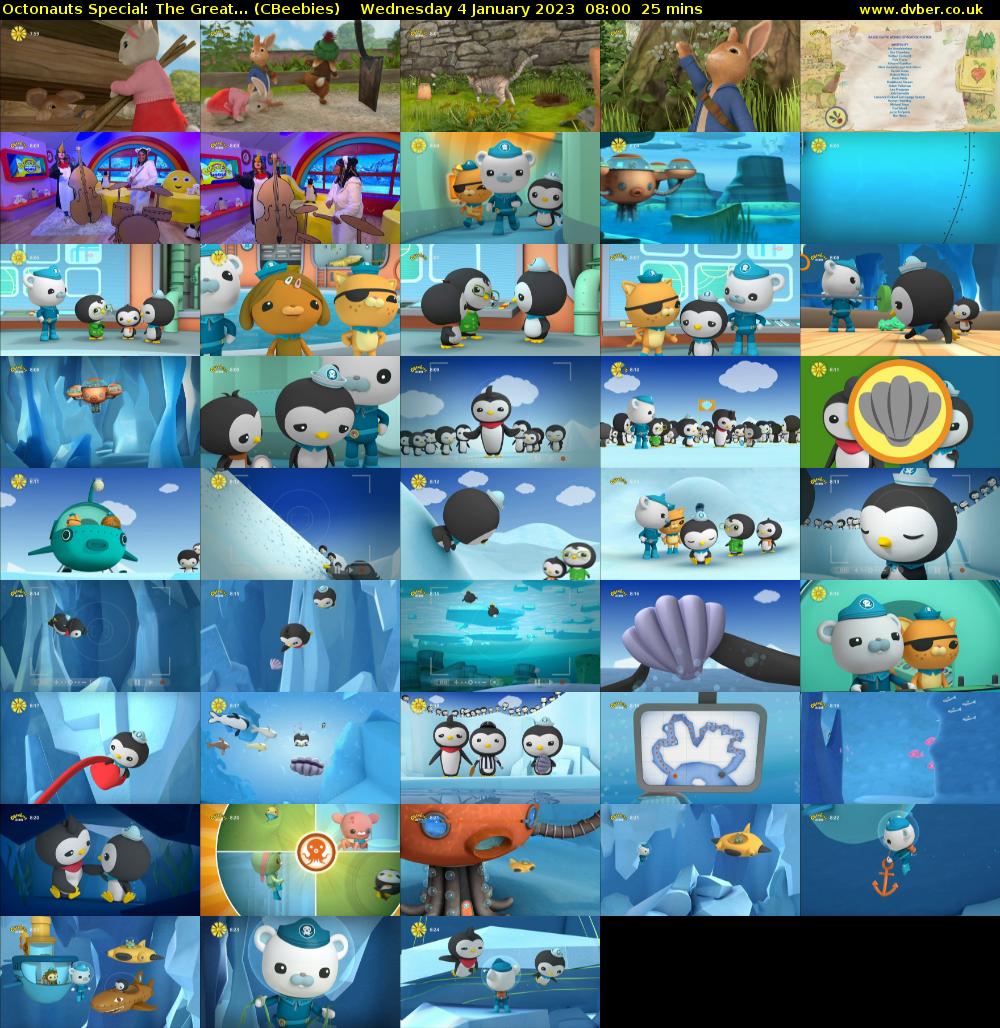 Octonauts Special: The Great... (CBeebies) Wednesday 4 January 2023 08:00 - 08:25