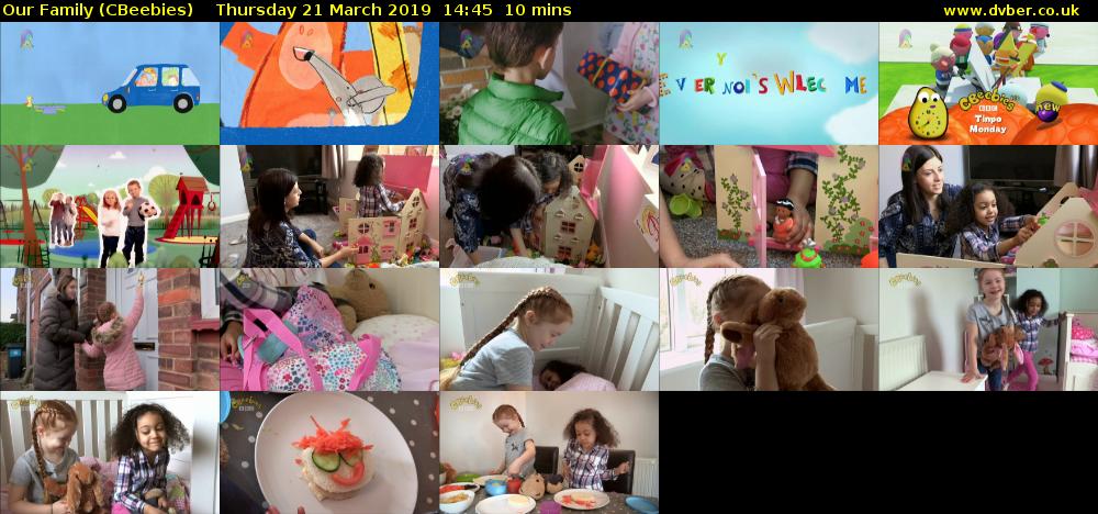 Our Family (CBeebies) Thursday 21 March 2019 14:45 - 14:55