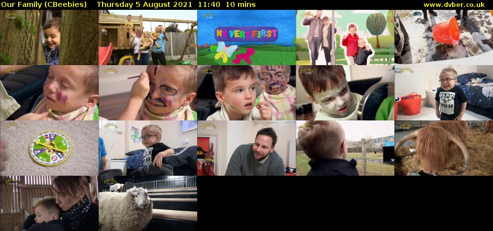 Our Family (CBeebies) Thursday 5 August 2021 11:40 - 11:50