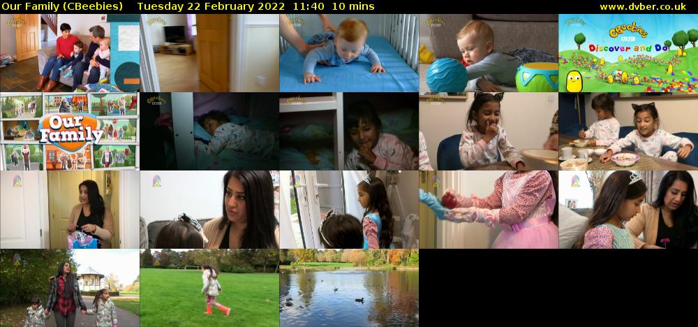 Our Family (CBeebies) Tuesday 22 February 2022 11:40 - 11:50