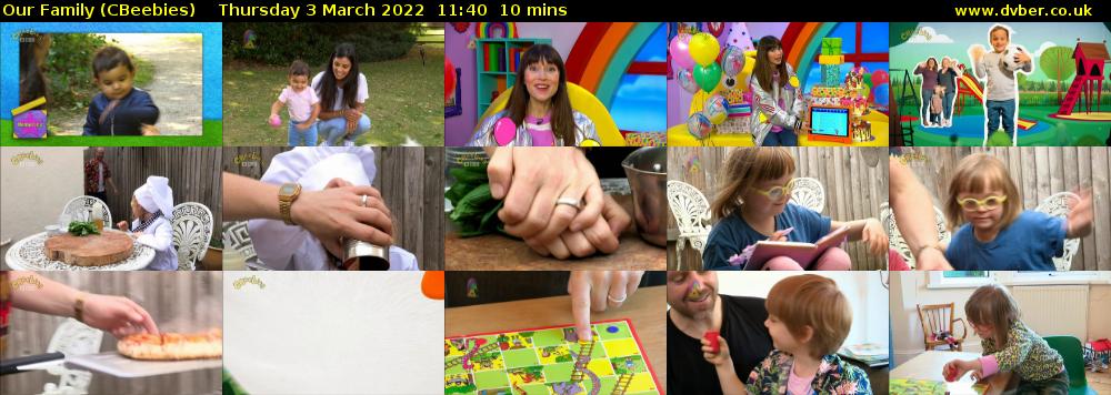 Our Family (CBeebies) Thursday 3 March 2022 11:40 - 11:50