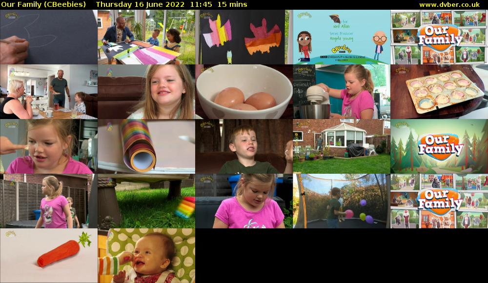 Our Family (CBeebies) Thursday 16 June 2022 11:45 - 12:00