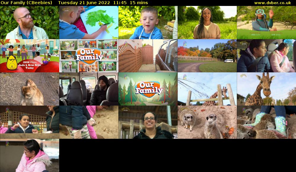 Our Family (CBeebies) Tuesday 21 June 2022 11:45 - 12:00