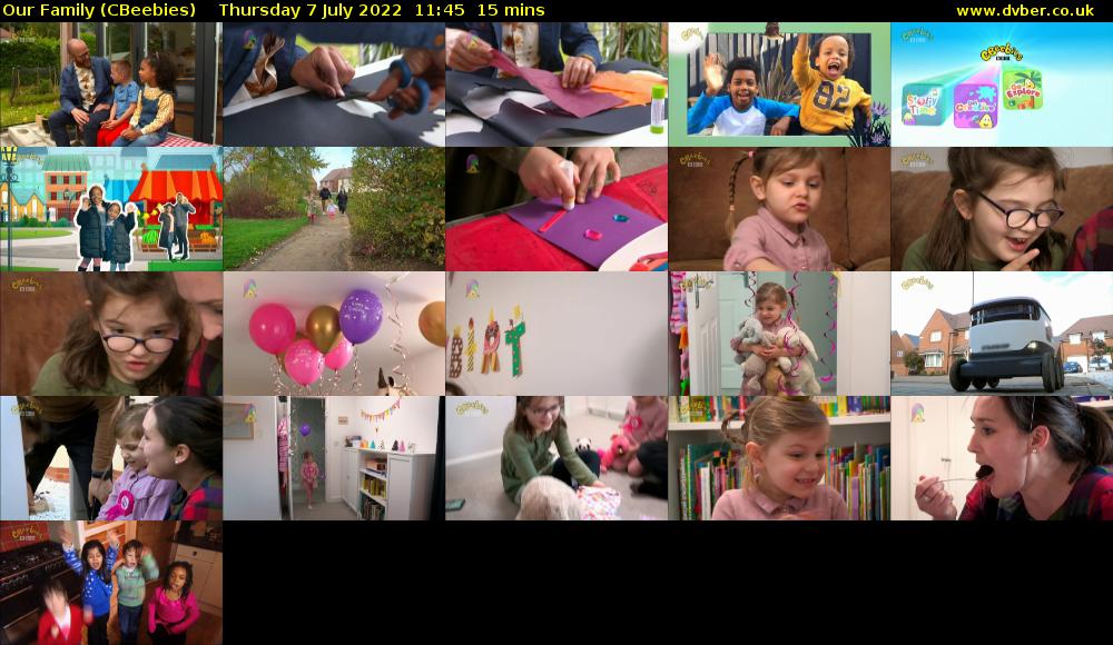 Our Family (CBeebies) Thursday 7 July 2022 11:45 - 12:00