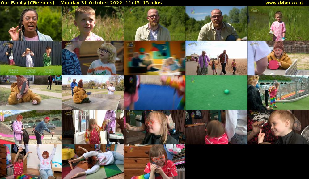Our Family (CBeebies) Monday 31 October 2022 11:45 - 12:00