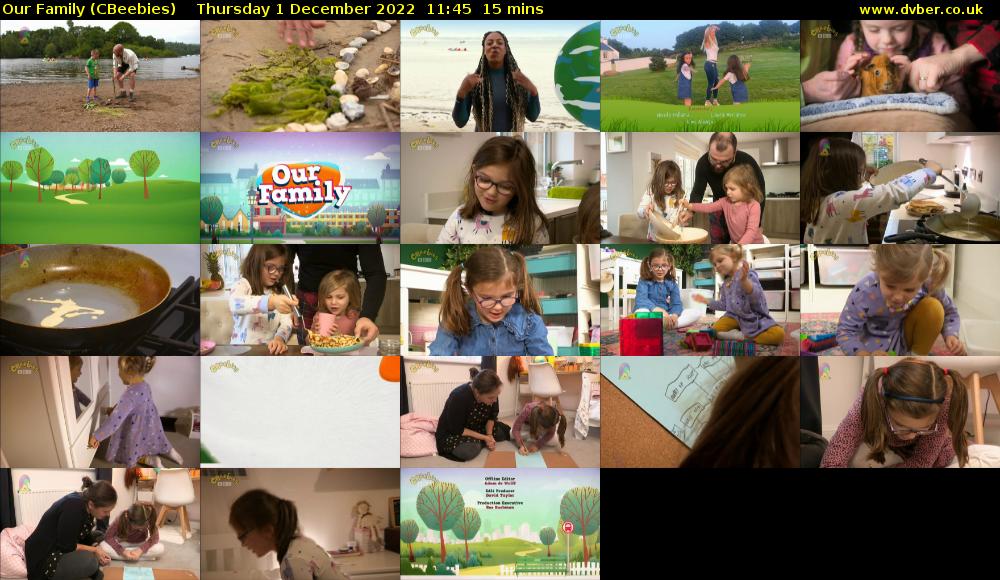 Our Family (CBeebies) Thursday 1 December 2022 11:45 - 12:00