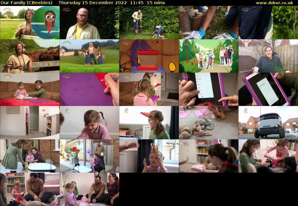 Our Family (CBeebies) Thursday 15 December 2022 11:45 - 12:00