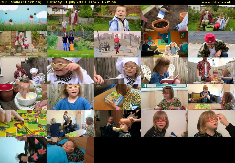 Our Family (CBeebies) Tuesday 11 July 2023 11:45 - 12:00