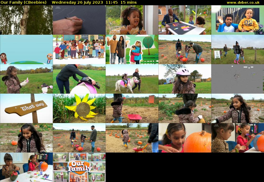 Our Family (CBeebies) Wednesday 26 July 2023 11:45 - 12:00