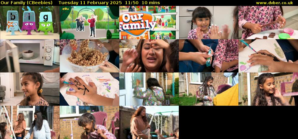 Our Family (CBeebies) Tuesday 11 February 2025 11:50 - 12:00