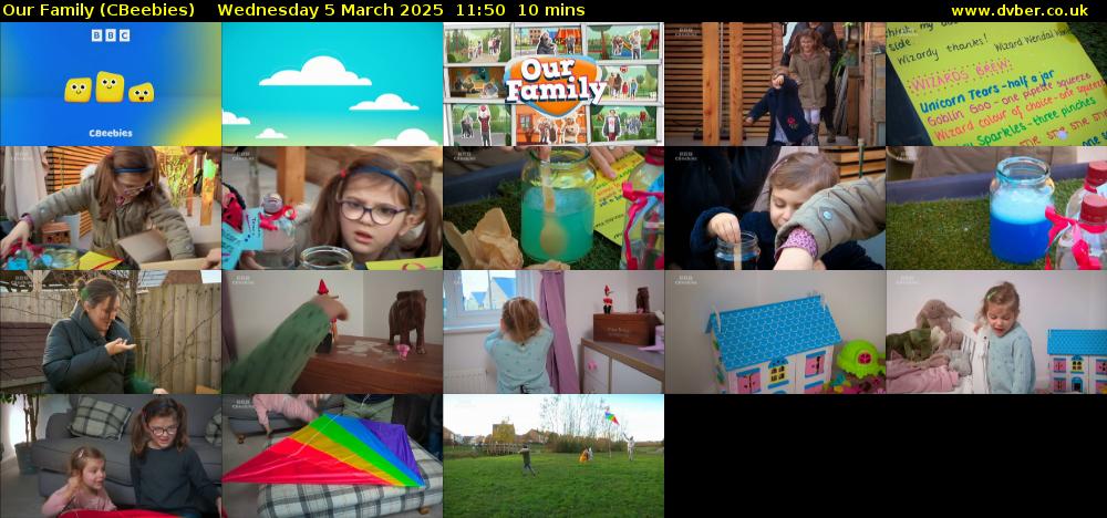 Our Family (CBeebies) Wednesday 5 March 2025 11:50 - 12:00