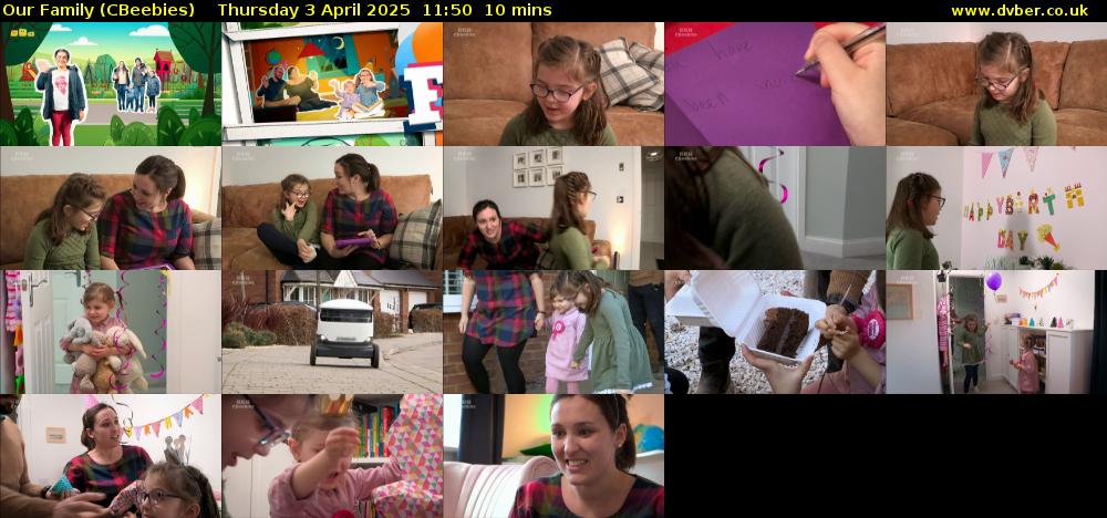 Our Family (CBeebies) Thursday 3 April 2025 11:50 - 12:00