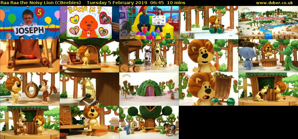 Raa Raa the Noisy Lion (CBeebies) Tuesday 5 February 2019 06:45 - 06:55