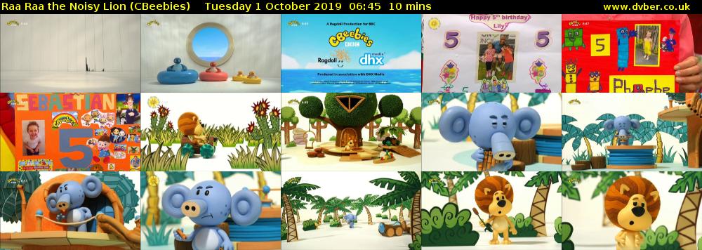 Raa Raa the Noisy Lion (CBeebies) Tuesday 1 October 2019 06:45 - 06:55