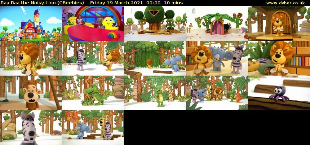 Raa Raa the Noisy Lion (CBeebies) Friday 19 March 2021 09:00 - 09:10
