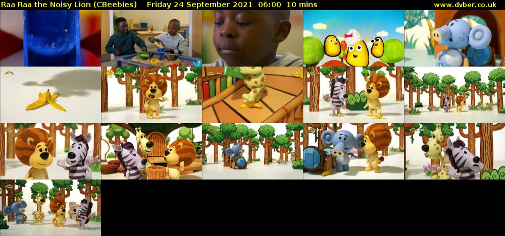 Raa Raa the Noisy Lion (CBeebies) Friday 24 September 2021 06:00 - 06:10
