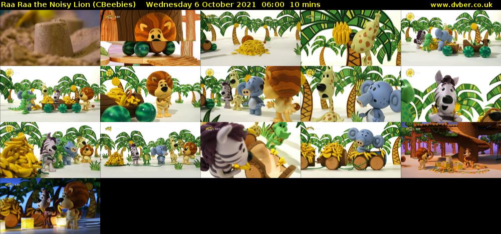 Raa Raa the Noisy Lion (CBeebies) Wednesday 6 October 2021 06:00 - 06:10