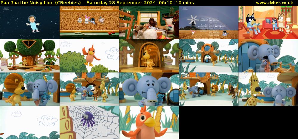 Raa Raa the Noisy Lion (CBeebies) Saturday 28 September 2024 06:10 - 06:20