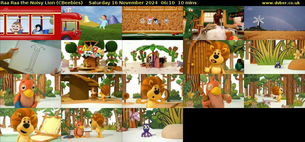 Raa Raa the Noisy Lion (CBeebies) Saturday 16 November 2024 06:10 - 06:20