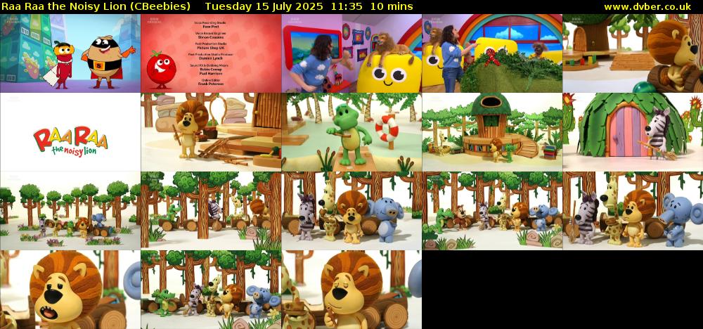 Raa Raa the Noisy Lion (CBeebies) Tuesday 15 July 2025 11:35 - 11:45