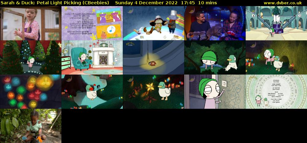Sarah & Duck: Petal Light Picking (CBeebies) Sunday 4 December 2022 17:45 - 17:55