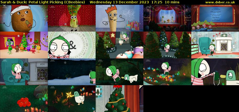 Sarah & Duck: Petal Light Picking (CBeebies) Wednesday 13 December 2023 17:25 - 17:35