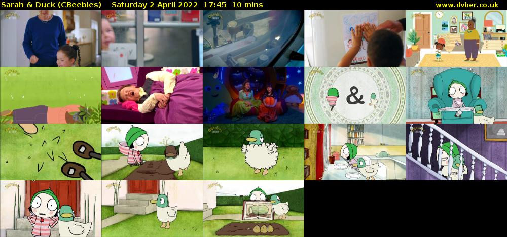 Sarah & Duck (CBeebies) Saturday 2 April 2022 17:45 - 17:55
