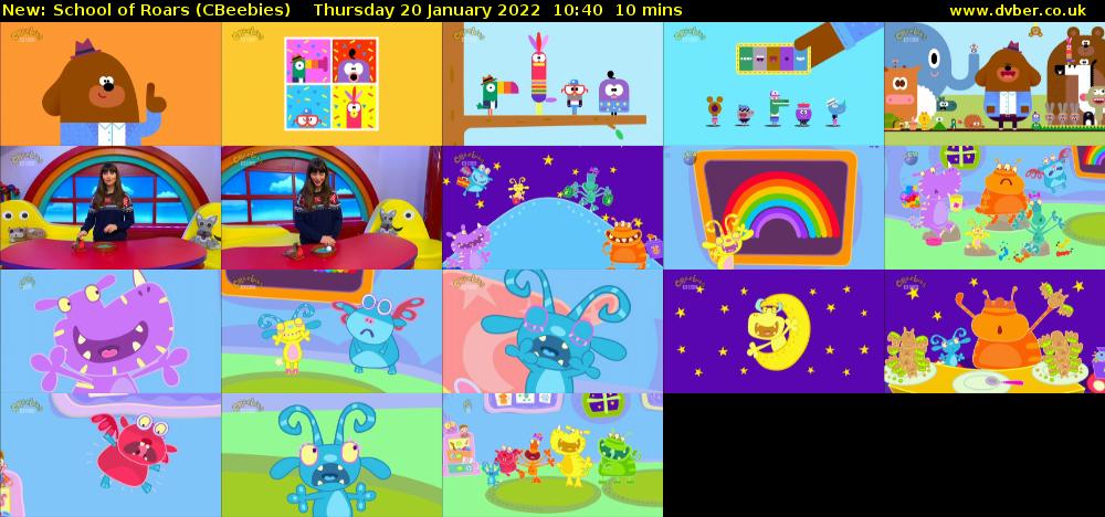 School of Roars (CBeebies) Thursday 20 January 2022 10:40 - 10:50