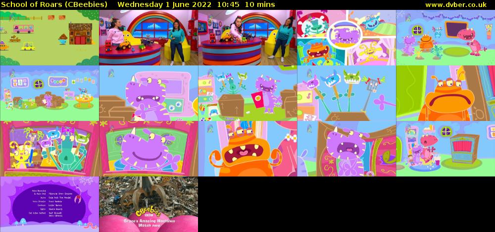 School of Roars (CBeebies) Wednesday 1 June 2022 10:45 - 10:55