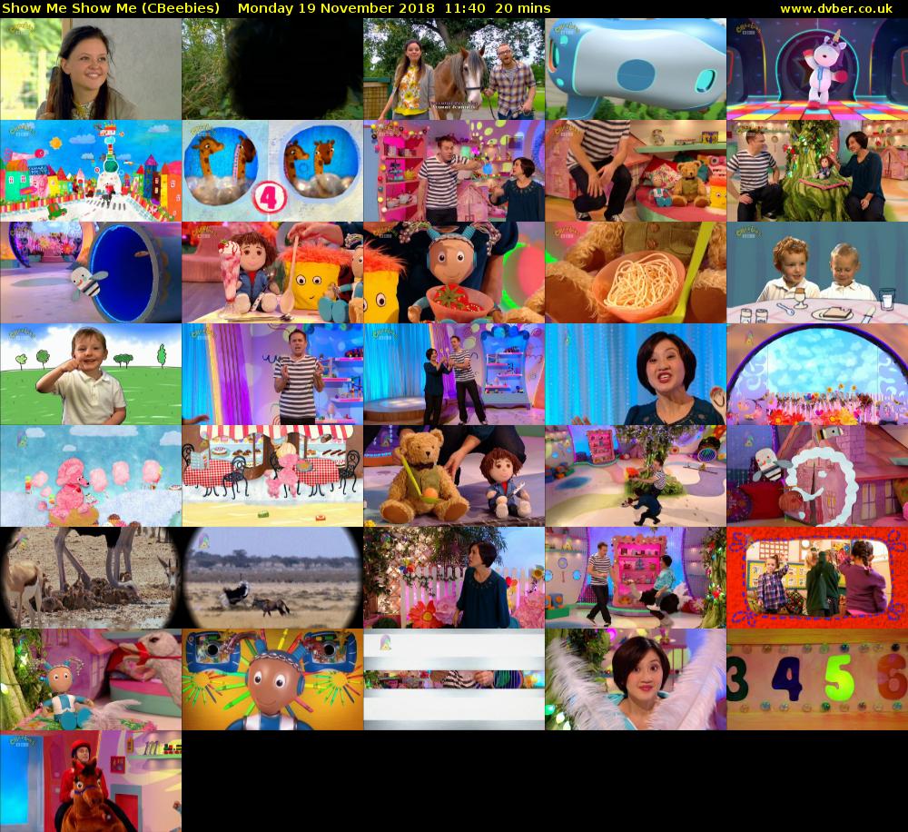 Show Me Show Me (CBeebies) Monday 19 November 2018 11:40 - 12:00