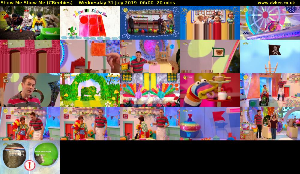 Show Me Show Me (CBeebies) Wednesday 31 July 2019 06:00 - 06:20