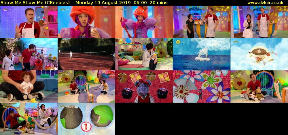 Show Me Show Me (CBeebies) Monday 19 August 2019 06:00 - 06:20