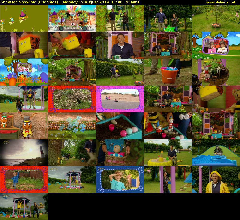Show Me Show Me (CBeebies) Monday 19 August 2019 11:40 - 12:00