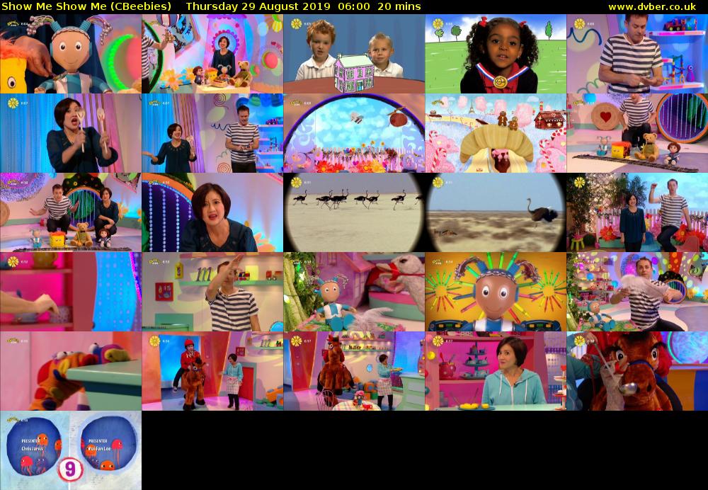 Show Me Show Me (CBeebies) Thursday 29 August 2019 06:00 - 06:20