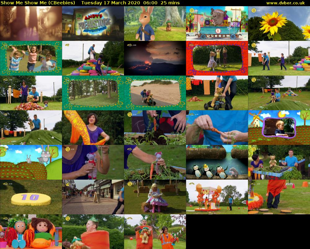 Show Me Show Me (CBeebies) Tuesday 17 March 2020 06:00 - 06:25
