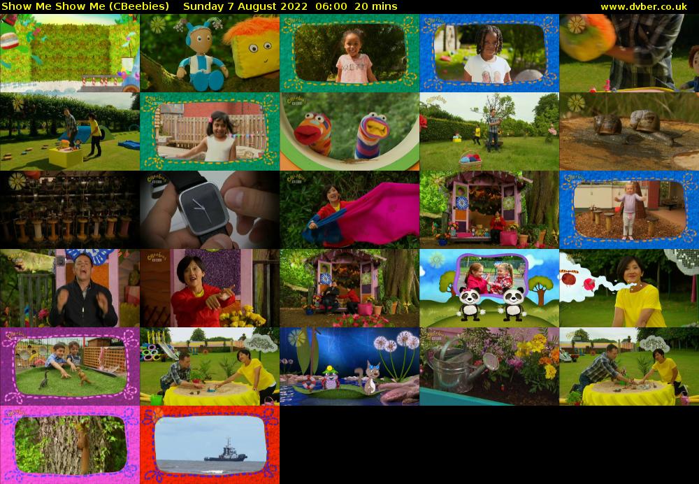 Show Me Show Me (CBeebies) Sunday 7 August 2022 06:00 - 06:20