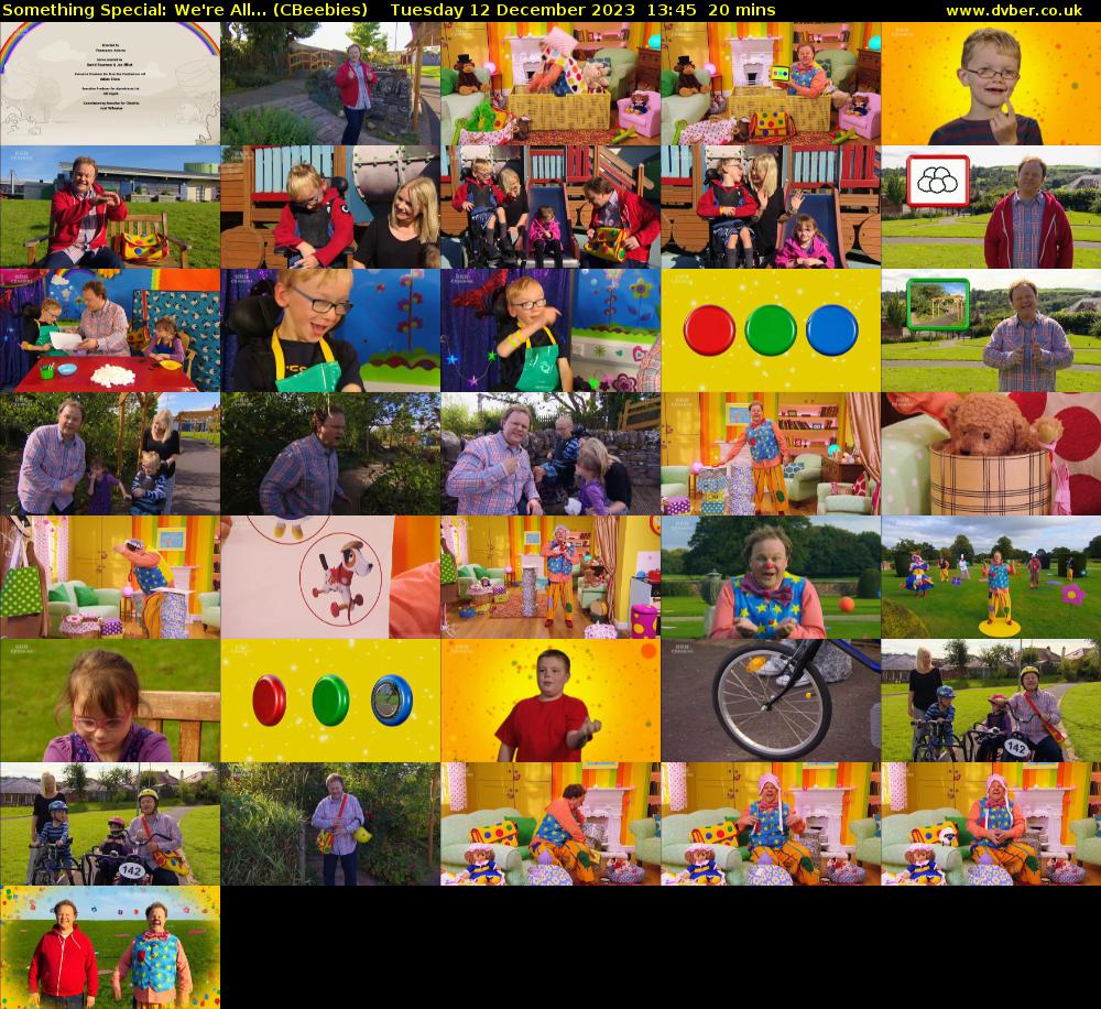 Something Special: We're All... (CBeebies) Tuesday 12 December 2023 13:45 - 14:05
