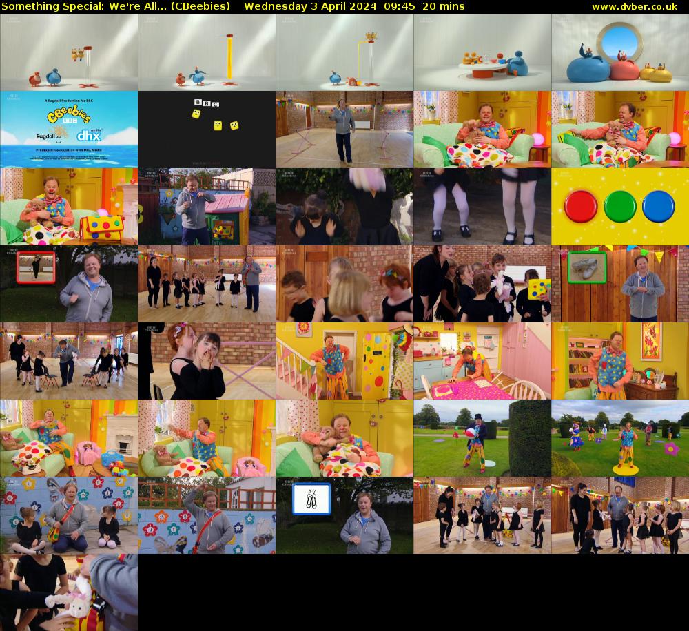 Something Special: We're All... (CBeebies) Wednesday 3 April 2024 09:45 - 10:05