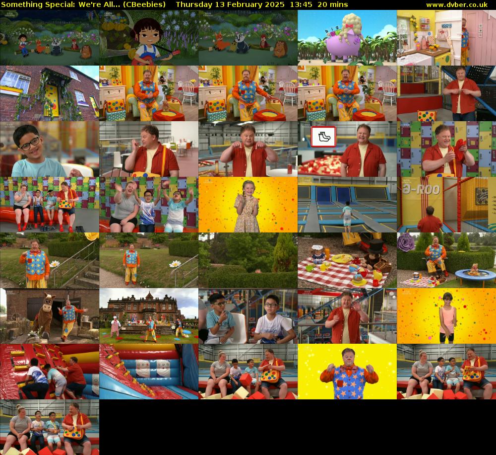 Something Special: We're All... (CBeebies) Thursday 13 February 2025 13:45 - 14:05