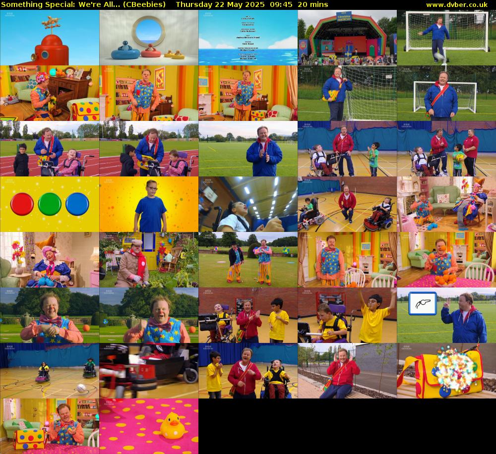 Something Special: We're All... (CBeebies) Thursday 22 May 2025 09:45 - 10:05