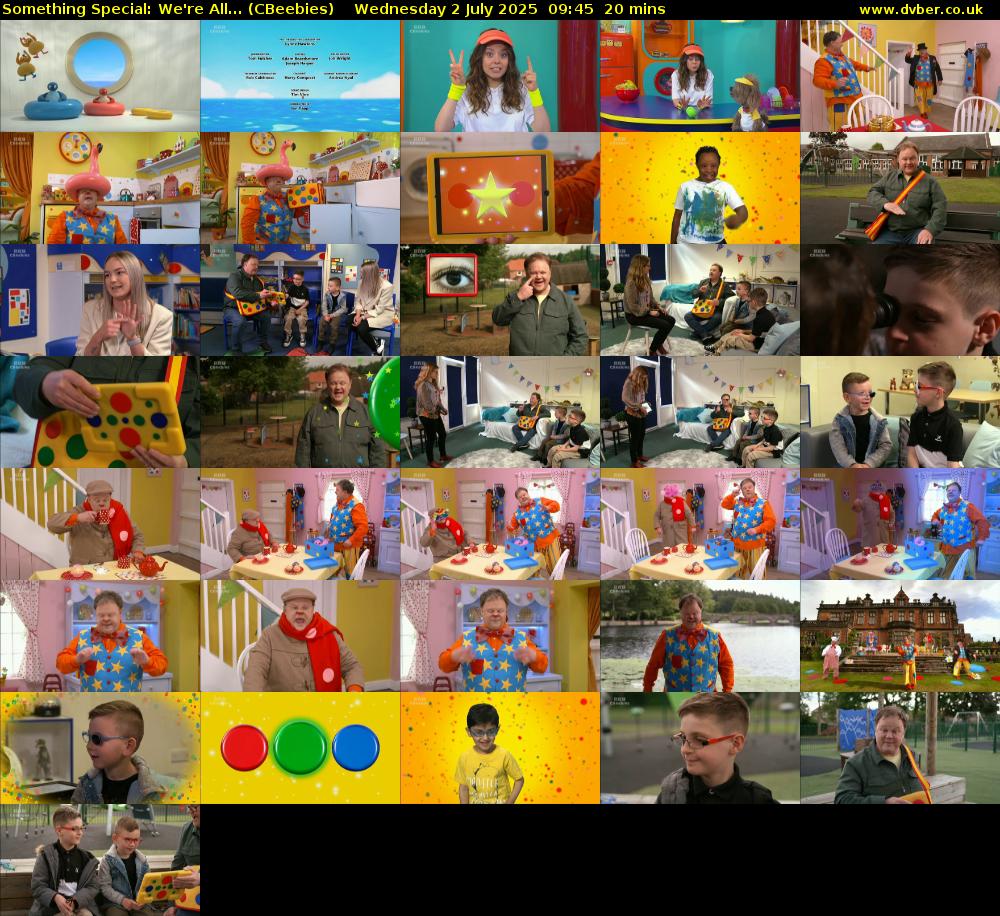 Something Special: We're All... (CBeebies) Wednesday 2 July 2025 09:45 - 10:05