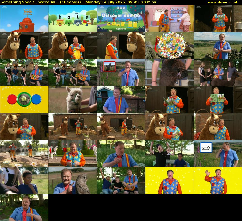 Something Special: We're All... (CBeebies) Monday 14 July 2025 09:45 - 10:05