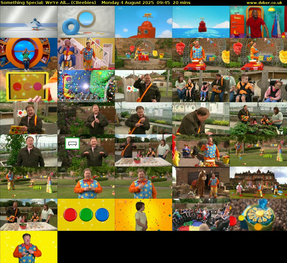 Something Special: We're All... (CBeebies) Monday 4 August 2025 09:45 - 10:05